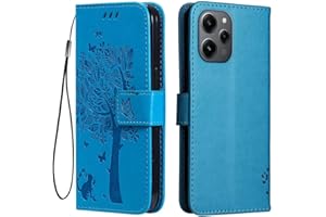 Topme Estuche de Cuero para Redmi 12 (4G) / Redmi 12 5G (6.79" Inches), [ Funda para Teléfono Estilo Patrón de Gato y árbol] - Azul
