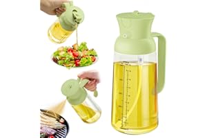 YARRAMATE 18oz/550ml Olive Oil Sprayer Mister with Measuring Scale, 2-in-1 Glass Bottle Dispenser for Cooking, Pour and Spray, Kitchen Use for Air Fryer, BBQ (Green)