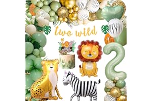 FUBABCO Decoración Cumpleaños Niño 2 Año, Globos Cumpleaños 2 Año Niña,Globos Jungla Cumpleaños,Globos Animales de Selva 2 Año para Jungla Fiesta de 2º Cumpleaño