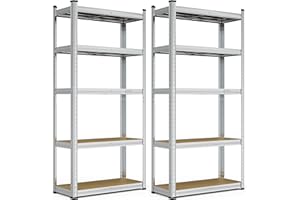 VonHaus Garage Shelving Units - Pack of 2 Heavy Duty Racking for Home, Office, Shed and Garage Storage - 5-Tier Shelving Units for Storage, 175kg Capacity Per Shelf - 1.5m Racking
