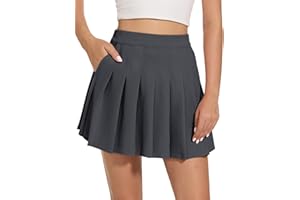 Eisnnu Gonna a Pieghe con Tasche a Vita Alta Corta da Donna, Mini Gonna a Informale Elasticizzata Solida di Base con Pantaloncini
