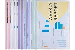 UTILIZENMALL 10 Pack A4/Letter Clear Plastic Report Covers with Sliding Bar, 70 Sheet Capacity, Presentation Folders for School Projects, Office Documents & Business (5 Colours)