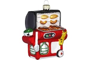 Inge-glas Christbaumschmuck Glas 9cm BBQ Gasgrill mit Glitzer Weihnachtskugeln Grillen Grillparty rot bunt