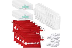 Yzpacc Mini First Aid Kit - CPR Pocket Mask Keychain CPR Face Shield with Breathing Barrier & Elastic Belt & One Pair of Disposable Gloves for Travel Home Camping - Emergency Supplies (10 Set)