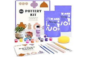 Pllieay Pottery Kit for Adults Air Dry Clay Kit Pottery Starter Kit for Beginners Pottery Painting Kit Includes Sculpting Tools, Varnish, Paint Brushes, and Instruction