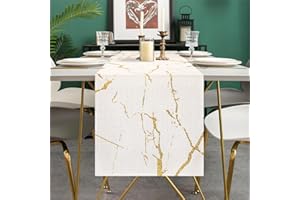 DAKTOU Runner da Tavolo Primavera Estate Runner da Tavolo Moderno Arte Astratta Marmo Bianco Trama Dorata Tovaglia per Feste Matrimoni Cucina Soggiorno Runner Tavolo Decorativo Lino 40x140 cm