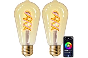 ‎ANTELA ANTELA Alexa Glühbirnen E27 Smart LED Vintage Edison Lampe 5W, WLAN RGB Dimmbare Birne, APP Steuern Kompatibel mit Google Home, Warmweiß Licht, Kein Hub Benötigt, 2 Stück