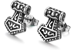 JewelryWe Gioielli Orecchini da Uomo Disegno Martello di Thor in Acciaio Inossidabile Colore Argento