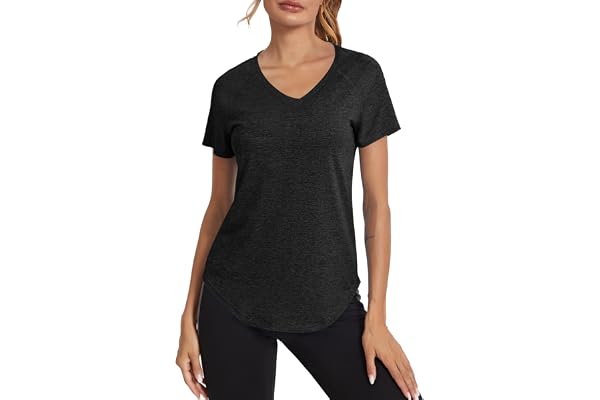 Wayleb Tee Shirt Sport Femme T Shirt à Manches Courtes Infroissable Sèche Vite Tops Hauts
