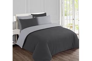 Vision - Pościel flanelowa, antracytowa/szara, dwustronna, poszwa na kołdrę 260 x 240 cm, z 2 pasującymi poszewkami na poduszki 65 x 65 cm, 100% flanela bawełniana