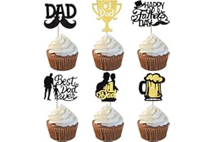 SYKYCTCY 24 Pack Happy Father's Day Cupcake Toppers Glitter Best Dad Ever Cupcake Picks Love Dad Moustache Hat #1 Dad Cake Decorations for Father's Day Theme Men Birthday Party Supplies Black
