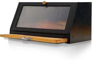 YOUDENOVA Contenitore per pane con tagliere, in bambù, per pane, sale e pepe, 39 x 25 x 20 (LxWxH) cm, colore nero