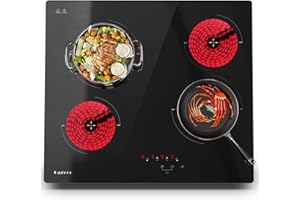 Cazooo Ceramic Hob, 60cm Built-in Electric Cooktop, 4 Cooking Zones Hot Plates, 6000W, 9 Power Levels, Safety Lock, Timer, Hard Wired, Black