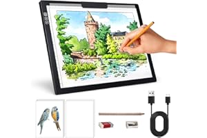 Zocelight Wiederaufladbare A4 Leuchttisch, LED-Lichtkissen mit integriertem Stand & Clip, 6 Ebenen der Helligkeitsschachtel,Kabelloses Lichtplatte für Zeichnen, Skizzieren, Tattoo,Diamantmalerei