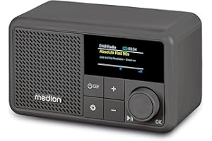 MEDION S66822 Tragbares Mini DAB+ Radio mit Bluetooth (Akku mit bis zu 6,5 Stunden, klein, dimmbares Farbdisplay, Teleskopantenne, Sleeptimer, Wecker, Snooze, AUX, USB-C) grau