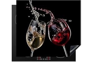 KitchenYeah© Induction Hob Protector Mat 20.5"x23.6" / 60x52 cm Stove Cap Top Cover Kitchen Cooker Covers for Electric Hobs Vinyl Red Wine - White Wine - Glass - Black