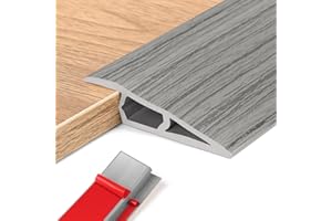 ANKEKOLYSTAR Barre de Seuil Adhesive PVC, Seuil de Porte, Profilés de Réglage en Hauteur en Vinyle,Rattrapage Niveau pour Hauteur du Seuil, Rampe de Seuil Bandes (Grain de Bois Gris, 5~10mm(H),1M(L))