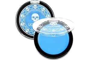 UCANBE Maquillaje Azul Claro para Cara, Base Maquillaje Halloween Azul Claro, Segura y No Tóxica, Pintura Facial para Teatro, Carnaval, Escenario y Cine