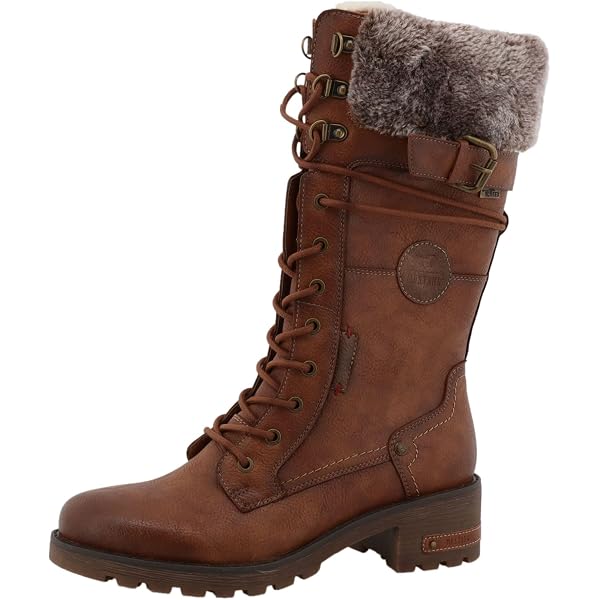 MUSTANG Femme 1293-510 Botte Mi-Mollet à Lacets - Bottes Tendance Cuir Grainé