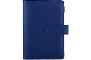 ‎HAUTOCO HAUTOCO A6 PU-Leder-Notizbuch, nachfüllbar, 6 Ringordner für A6-Füllpapier und Bargeld, Budget-Umschläge, lose Blätter, persönlicher Planer, Bindereinband mit magnetischer Schnalle, Marineblau