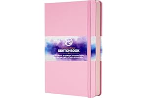 MS MY STATIONERY Sketchbook Journal Acid-Free 160gsm Paper 120 Pages (60 Sheets) Sewn Binding 5.8" X 8.3" A5 Leatherette Cover Watercolour Sketch Book for Artists Mixed Media Use (Pink)