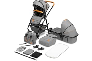 LIONELO Amber Passeggino 2in1 Duo Passeggino da 0 a 48mesi con Seduta secchiello + Navicella per neonato e bambini a 22kg Regolabile, pieghevole e leggero Ruote grandi Cappotina XXL