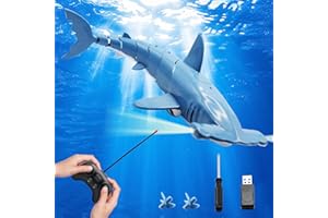 OBEST Juguete de tiburón con mando a distancia, 2,4 GHz, juguete subacuático con función de buceo, baterías duales, con luces LED, niños y niñas