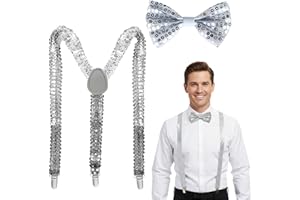 DvBCNMe Glitzer Fliege, Glitzer Outfit Herren, 2 Stück Set mit Fliege und Hosenträger, Verstellbare Glitzer Krawatte Herren, Perfekt für Karneval, Mottoparty und Tanzperformance