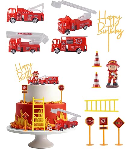 50 Décorations Cupcake Pompier - Cures-dents Décoratifs Pour Gâteau Anniversaire - Thème Pompier Enfants