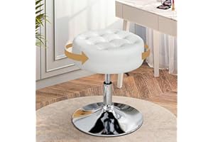 ‎CKAFF Ckaff Schminkhocker, Schminktisch Hocker, Schminkstuhl Höhenverstellbar Drehbar, Breiter Barhocker aus Kunstleder Rund Bürohocker Arbeitshocker Küchenhocker für Schlafzimmer Wohnzimmer Bar, Weiß