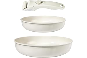 GiPP Juego de Ollas y Sartenes Cerámicas Antiadherente - Juego de Cocina con Mangos Desmontables, No Tóxico, Apto para Inducción, Horno y Lavavajillas(Blanco 3PCS)
