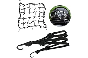 GAROMIA 1 Pcs Filet Moto avec Crochets Double, 1 Filet à Bagages Elastique Ceinture de Sangle de Bagage Rétractable Nylon Noir Sangle Porte Velo pour Support Casque et Porte pour Motos et Velos