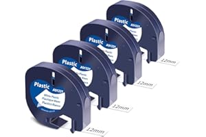 Nastri per Etichette 12mm x 4m MarkField Compatibile In Sostituzione di Dymo LetraTag Plastica Etichette，S0721610 Nera su Bianco,Cartucce Ricarica per Etichettatrice Dymo Letratag LT-100H LT-100T XR