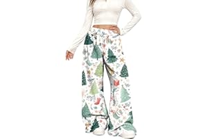 HKUOPW Weihnachtshose Flanell Weihnachts Kuschelhose Komfortable Warme Pyjama Hosen MIT Zuckerstangen Schleifen Mustern Lockere Passform Für Festtage Alltag