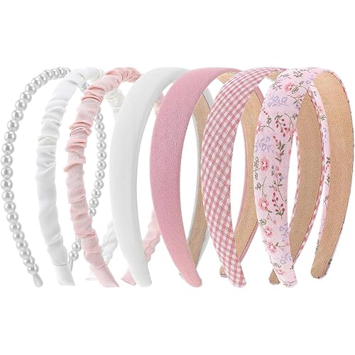ZIBUYU® 7Pcs Hair Band for Women Stylish, Floral Wide Hair Band for Girls Kids, Pearl, Plaid, Countryside Style Hair Accessories Hairbands for Kids Girl