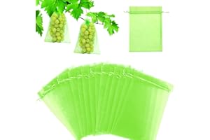 EDONKVI Traubenschutzbeutel 20x 30cm, 60 Stücke Organzasäckchen Kordelzug Organzabeutel Organza Säckchen Netz für Weintrauben, Garten Netzbeutel Schutz vor Kirschessigfliege Wespen and Vögeln (Moosgrün)