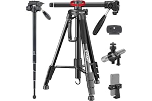 EVUMO Tripode Camara, Trípode Horizontal Extensible de 167cm, Columna Central Rotativa De 360 Grados, Trípode Cámara Convertido En Monopod, Tripode con Soporte Telefónico, Máximo 5kg