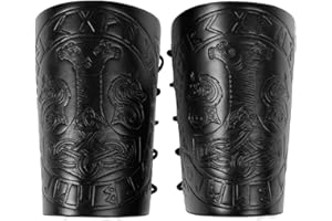 HiiFeuer Viking Armband, Embossed Fenrir Mjolnir Faux Leather Armour, Medieval PU Leather Bracers for LARP Activities, Halloween