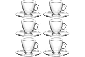 Kasahome Set 6 Tazzine Piattino in Vetro Trasparente per caffè Coffe Caffe Colazione 95cc