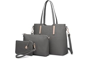 Miss Lulu Borsa Università Donna Nero Grande, Borsa a Mano 2/3/4 Set Tote Bag Impermeabile PU Pelle,Borse a Spalla Tracolla Donne per Shopping Scuola Viaggio
