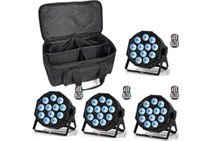 Erreyht 4 PCS RGBW Rechargeable Par LED avec Sac, Sans Fil 12 LED Batterie Par Lumière avec Télécommande et Timing, Éclairage de Scène Par 4-15 Heures pour DJ fête Bar Noël Mariage Disco Events