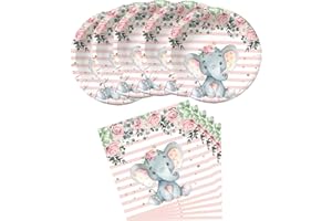 HJFZLY Elephant Baby Shower, Pink Elephant Birthday Party Supplies, 20 Plates and 20 Napkins, Elephant Theme Birthday Party Decoration for Girl