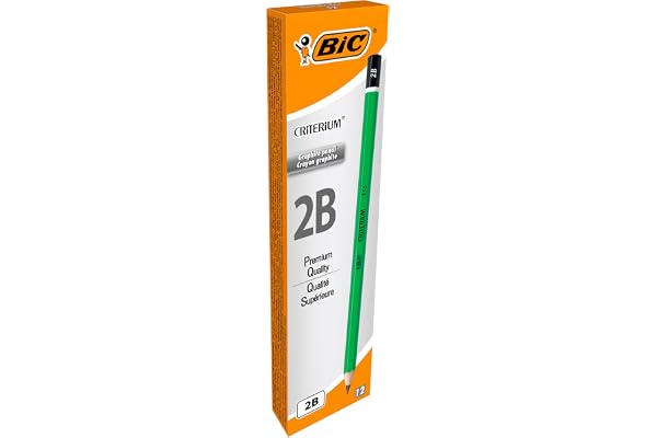 BIC Ecriture Criterium 550 Crayons à Papier - Mine Grasse Et Résistante - Couleur Grise, 2B, Boîte de 12