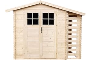 Casetta Giardino - Casetta da Giardino in Legno con Legnaia da Esterno con serratura di alta qualità L206xL272xA218 cm/ 3,53 m2 + 0,97 m2 - Piccola Casetta in Legno, Rimessa Attrezzi TIMBELA M386F