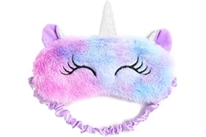 SOVZOVY Augenmaske zum Schlafen Annimal Eye Mask Plüsch Cartoon Einhorn für erwachsene Kinder, 3D Süße Augenmaske Einhorn Breathable Eyeshade Ideal für Reisen Nickerchen … (lila)