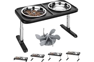 HAPPY HACHI Happy HAHCI Comedero Perro Elevado Ajustable, Antivoracidad con 2 x 1.8L Cuenco Perro de Acero Inoxidable Agua y Comida, Base de Silicona Antideslizante, para Perros Pequeñas Medianos Grandes