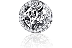 CHENGMEN Rose Flower 925 Sterling Silver Charms for Bracelets Bead Charm Jewellery Gifts for Women Girls Mum Daughter Sister Wife Girlfriend Auntie Niece Best Friend