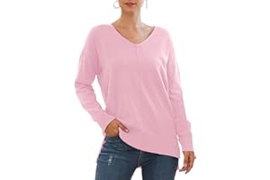 Yommay Damskie swetry damskie, na co dzień, lekki sweter z dekoltem w serek, dzianinowy, elegancki top z długim rękawem, luźna bluza dla kobiet, solidny sweter na zimę..