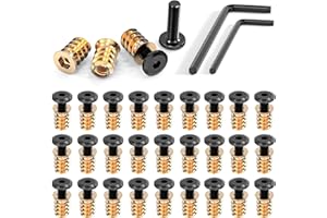 WAVANTA 30Pcs M6 x 20mm Furniture Screw Nut Threaded Wood Inserts Bolt Fastener Connector Hex Socket Drive M6 x 15mm Screw-in Nuts with Wrenches