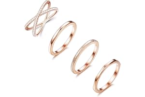 Milacolato 4 PCS en Acier Inoxydable Empilable Bague De Mariage Anneaux Femmes CZ Criss Cross Anneau Fille Fiançailles Éternité Knuckle Mi Anneau Ensemble Argent/Or Rose